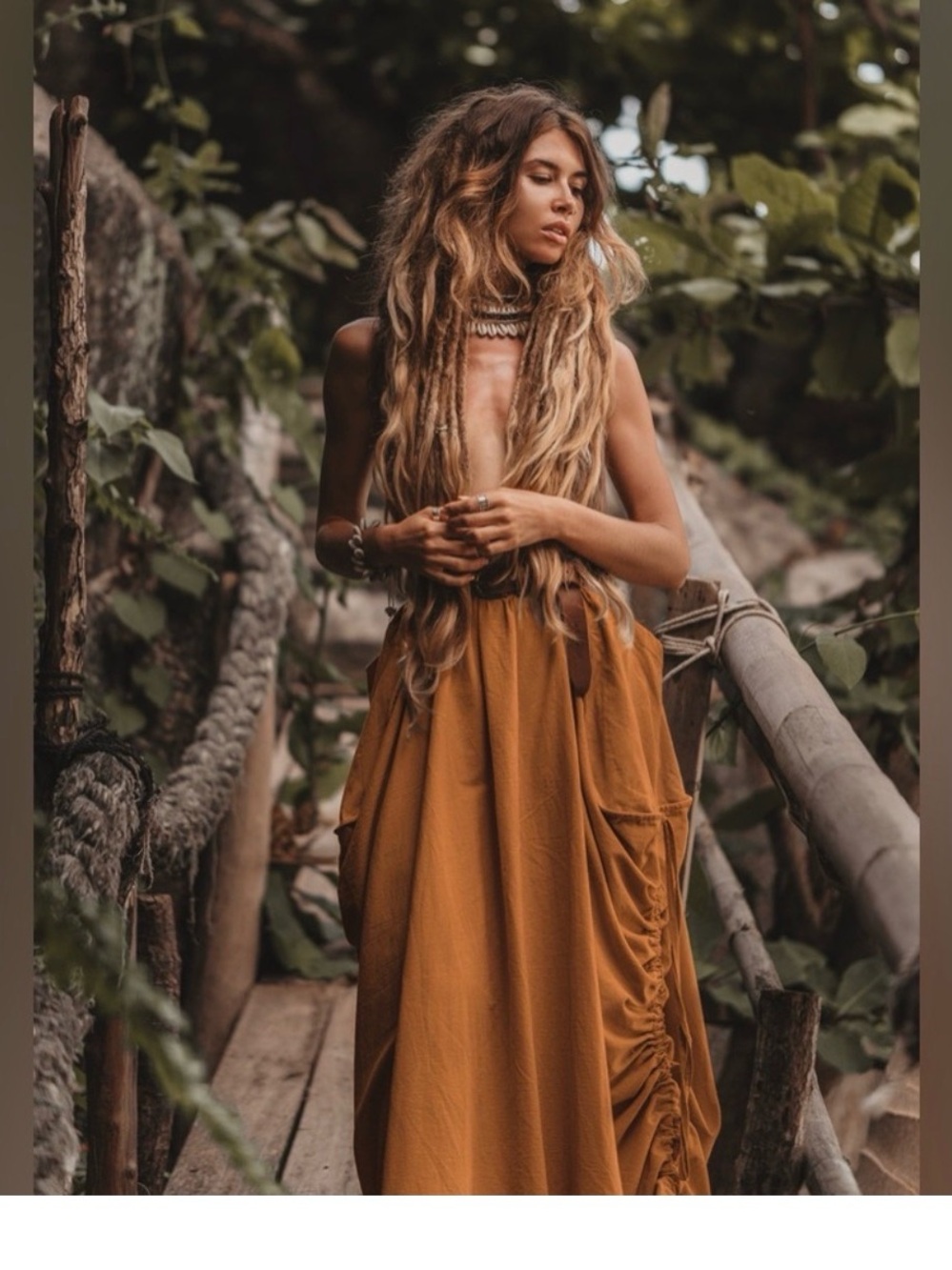 NWT Thaluta Rusty Mustard Boho Maxi Skirt with Side Gather One Size Festival